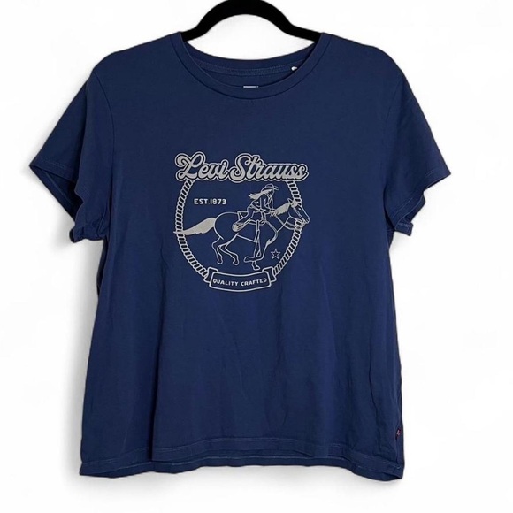 Levi’s XL Navy Blue Graphic Tee Cowgirl Shirt Western Vibe - Picture 1 of 4